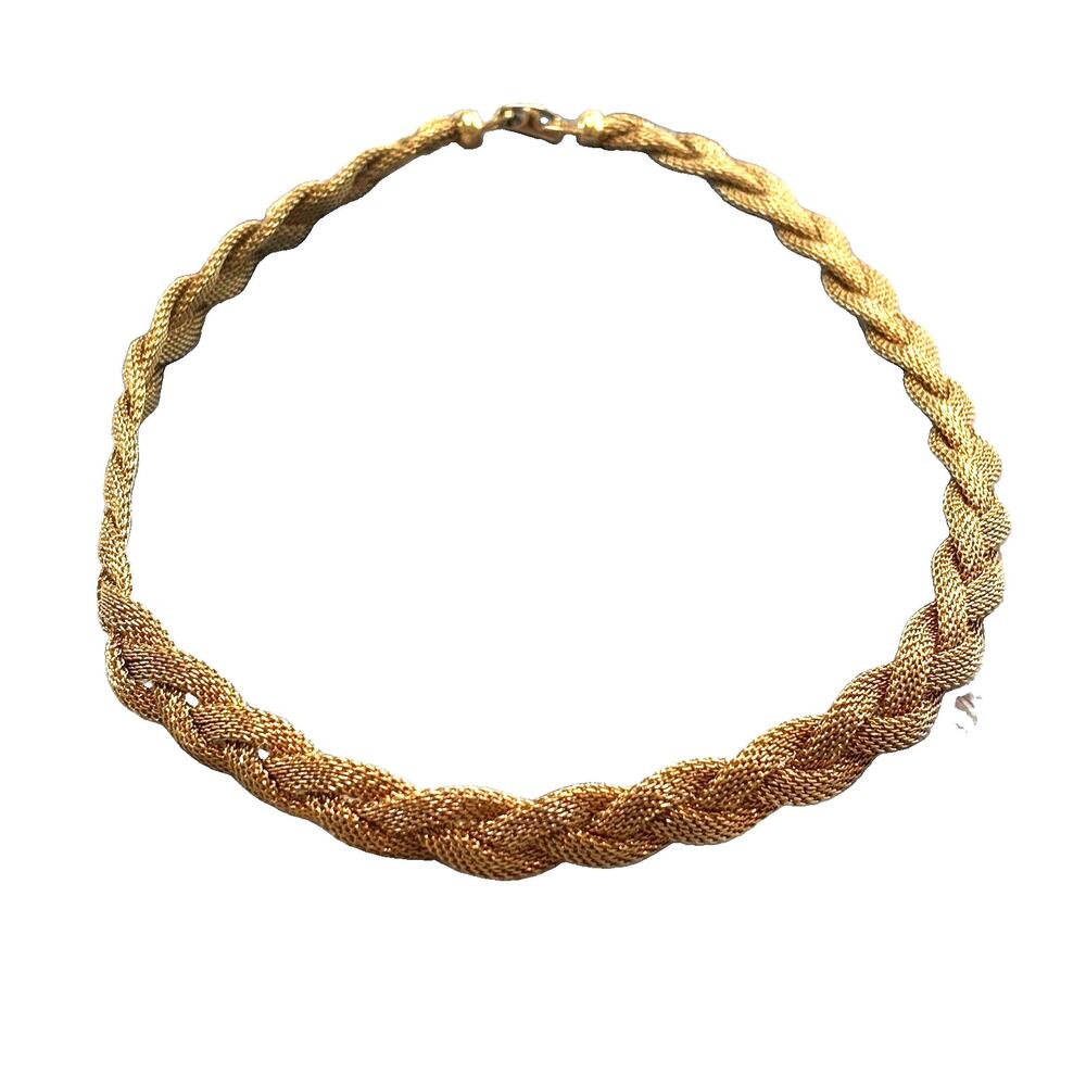 Napier Braided Gold Tone Mesh Textured Choker 15" Statement Necklace Vintage